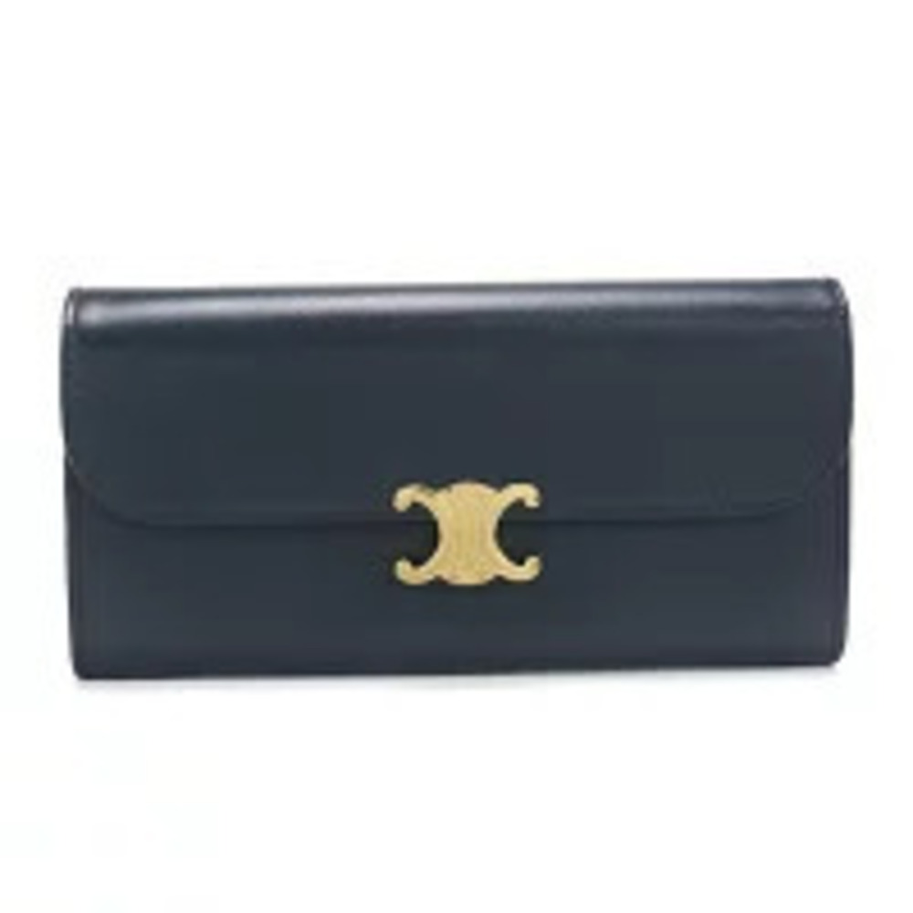 Celine Long Wallet Bi fold Triomphe Navy Blue